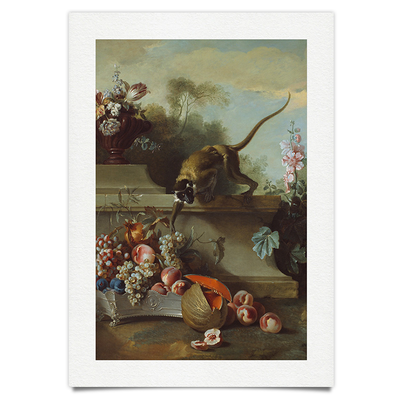 Affe mit Früchten und Blumen - Ölgemälde Kunstdruck