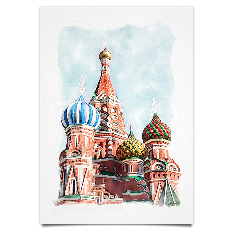 Basilius Kathedrale - Basilika Moskau - Aquarell Kunstdruck