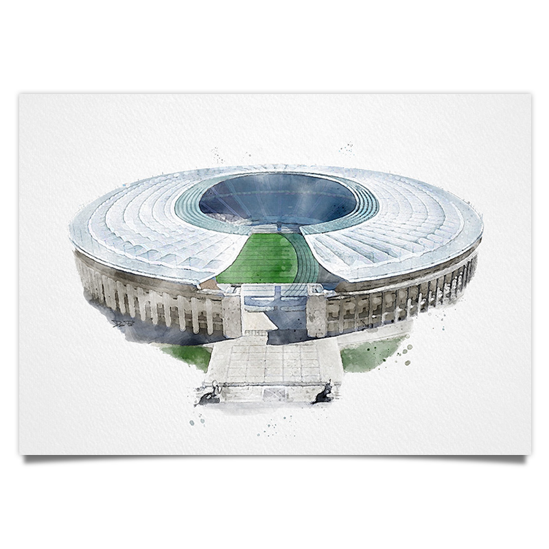 Berlin Olympiastadion Fussball - Aquarell Kunstdruck Poster