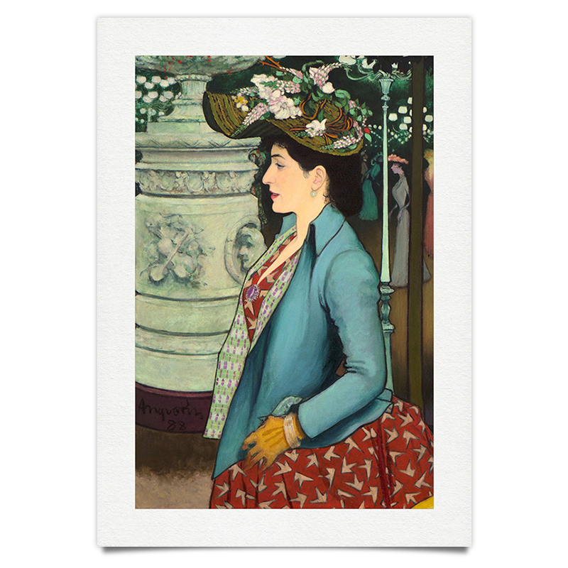 Elegante Frau mit Blumen Hut - Jugendstil Kunstdruck