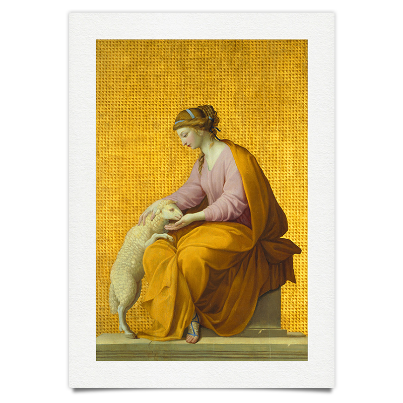 Frau in Gold mit Schaf - Ölgemälde Kunstdruck