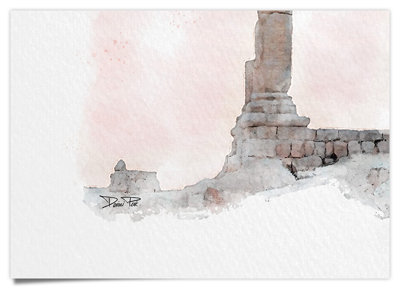 Herkules Tempel - Aquarell Kunstdruck