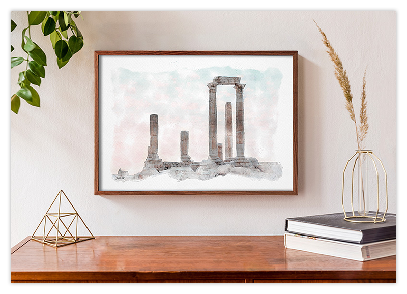 Herkules Tempel - Aquarell Kunstdruck