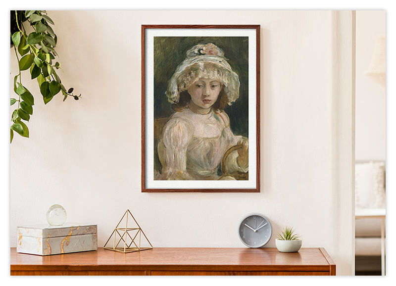 Junges Mädchen in Weiss mit Hut - Ölgemälde Kunstdruck