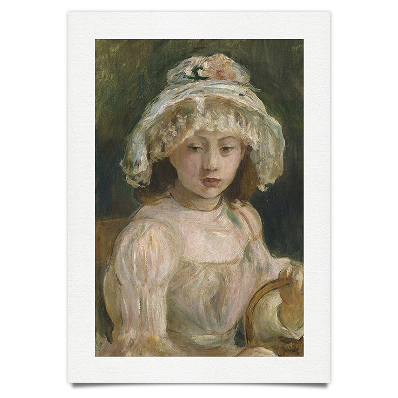 Junges Mädchen in Weiss mit Hut - Ölgemälde Kunstdruck