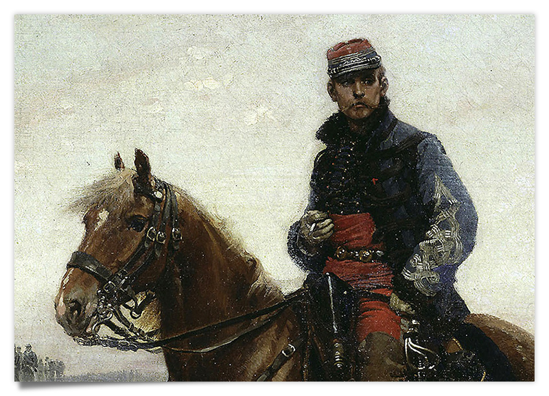 Kavallerie Offizier auf Pferd - Ölgemälde Kunstdruck