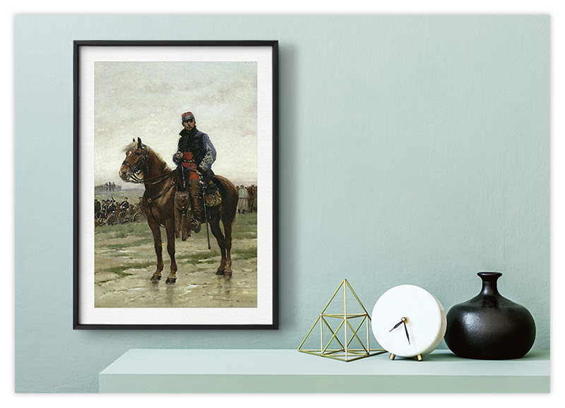 Kavallerie Offizier auf Pferd - Ölgemälde Kunstdruck