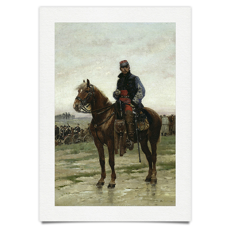 Kavallerie Offizier auf Pferd - Ölgemälde Kunstdruck
