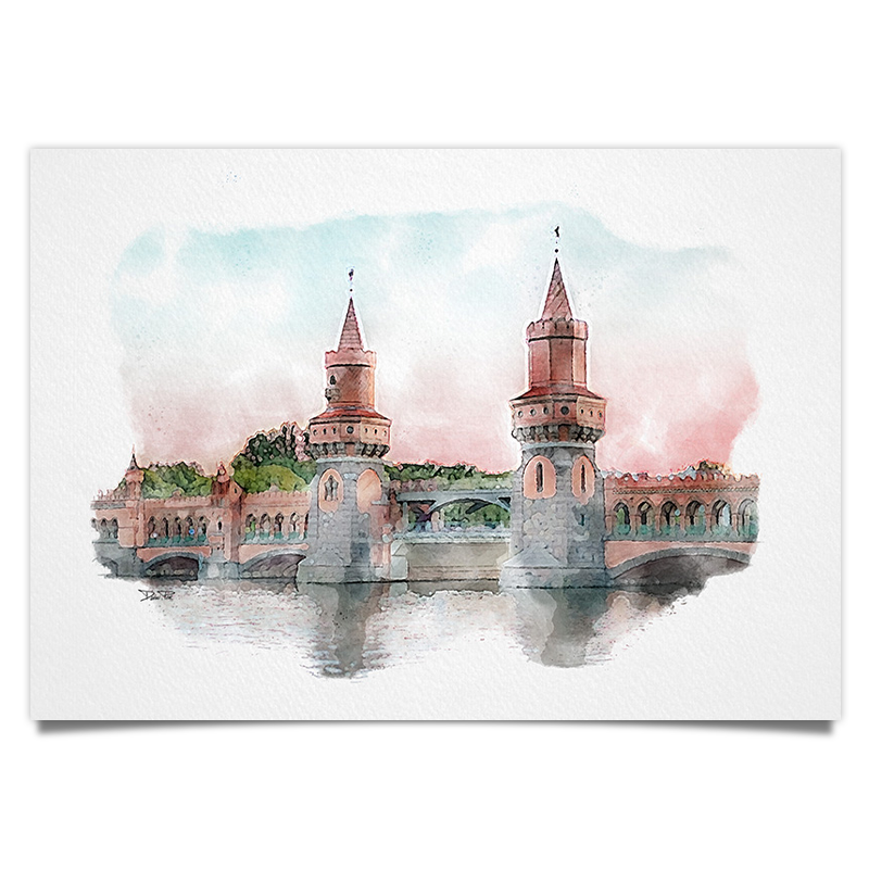 Oberbaumbrücke Berlin Kreuzberg - Aquarell Kunstdruck